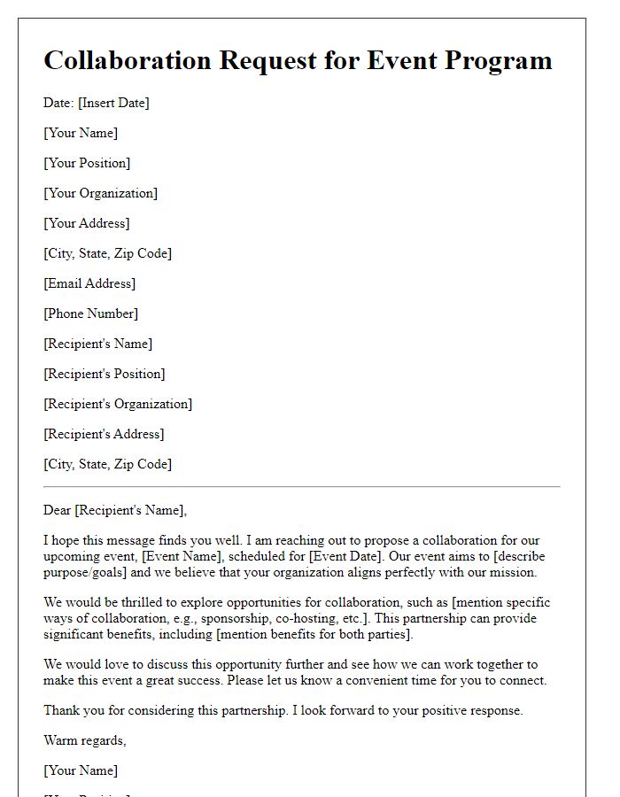 Letter template of event program collaboration request