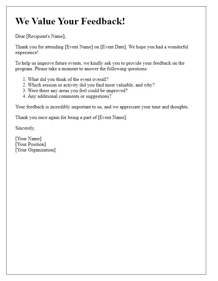 Letter template of event program feedback solicitation