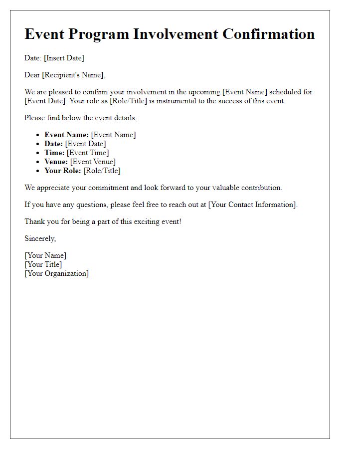 Letter template of event program involvement confirmation