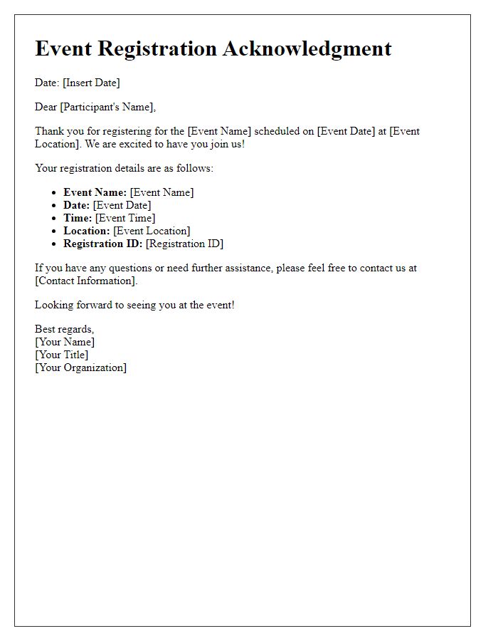 Letter template of event program registration acknowledgment