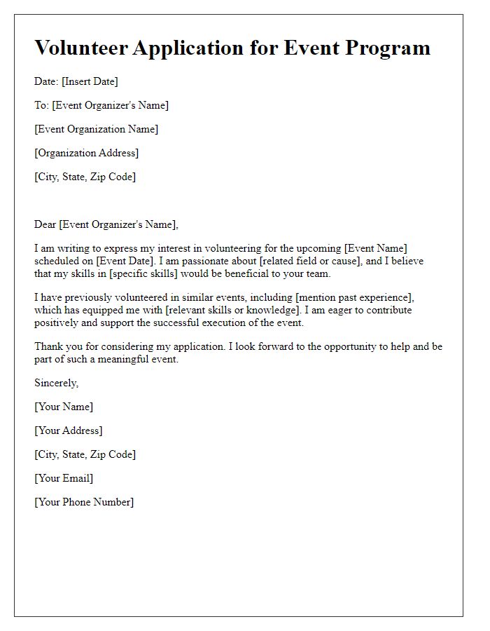Letter template of event program volunteer application