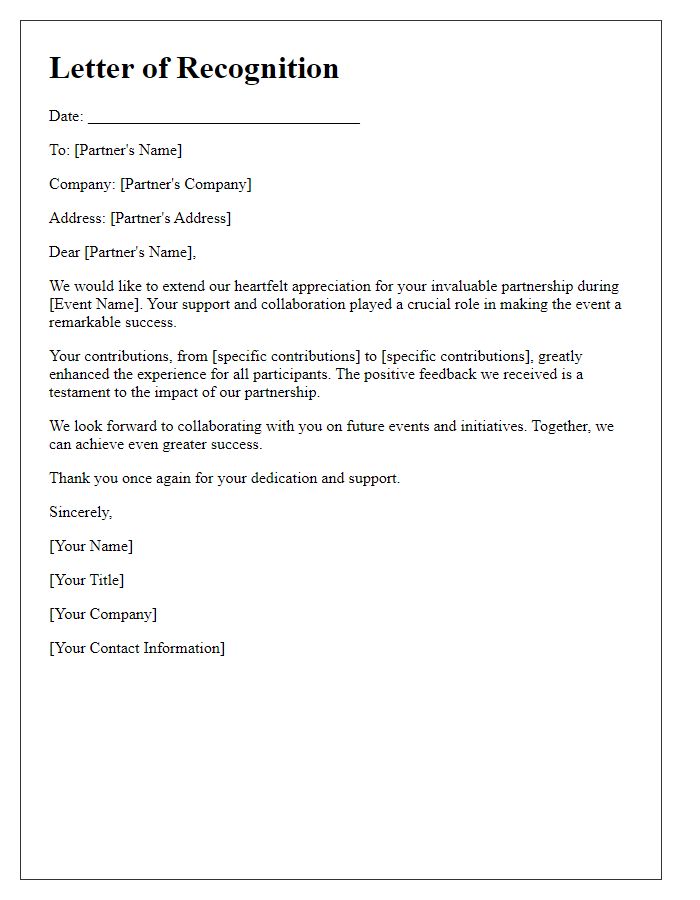 Letter template of recognition for your valuable event partnership