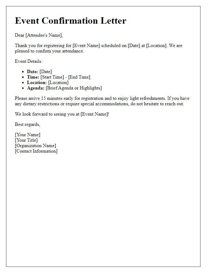 Letter template of confirmation for event attendees