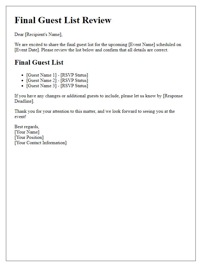 Letter template of final guest list review