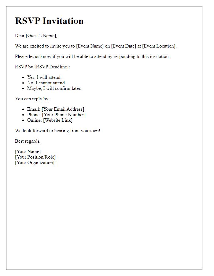 Letter template of RSVP process for guest list