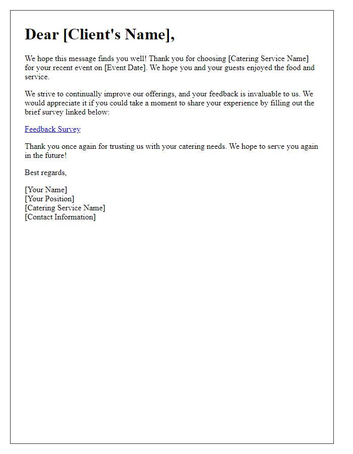 Letter template of catering service feedback request after event