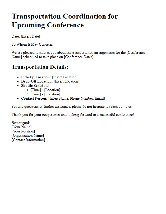 Letter template of transportation coordination for conferences