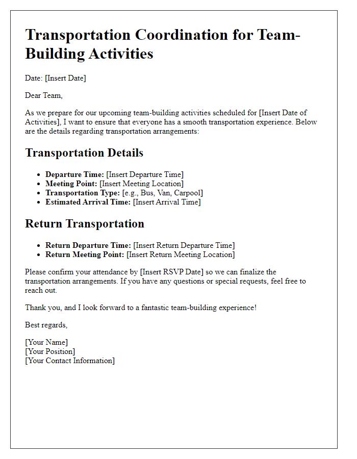 Letter template of transportation coordination for team-building activities