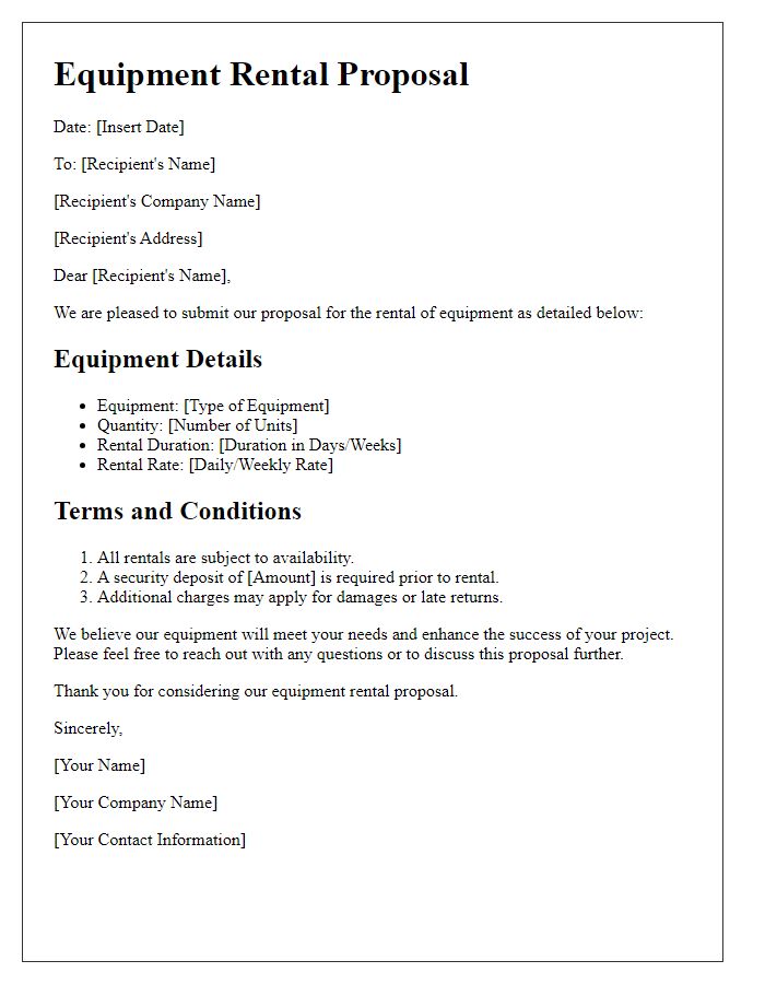 Letter template of equipment rental proposal