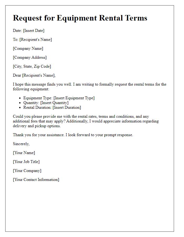 Letter template of equipment rental terms request