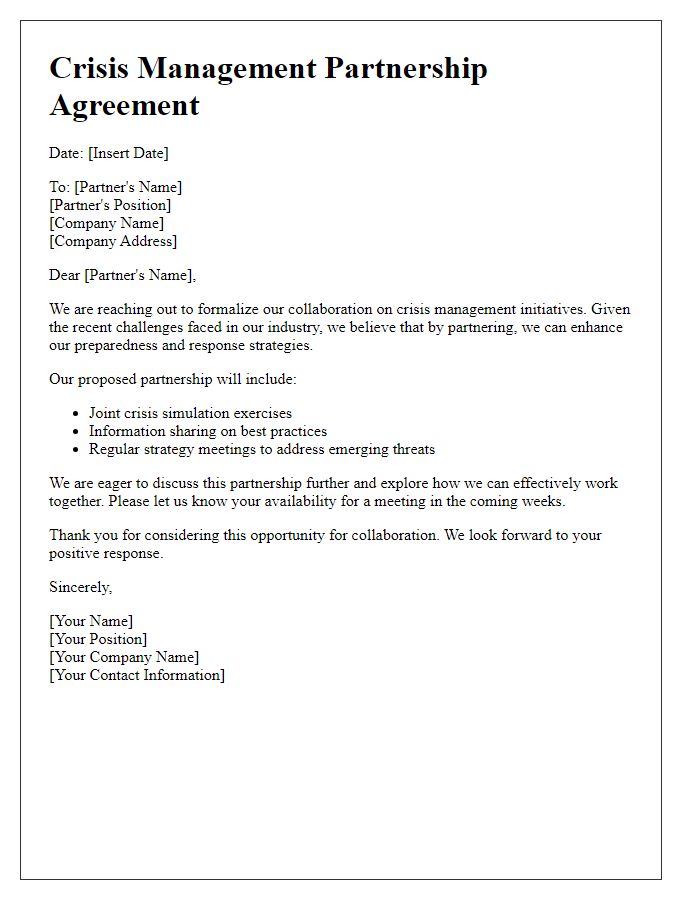 Letter template of crisis management partnership