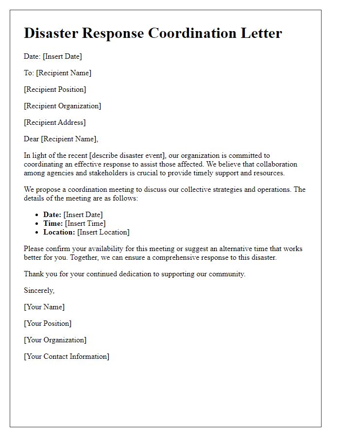 Letter template of disaster response coordination