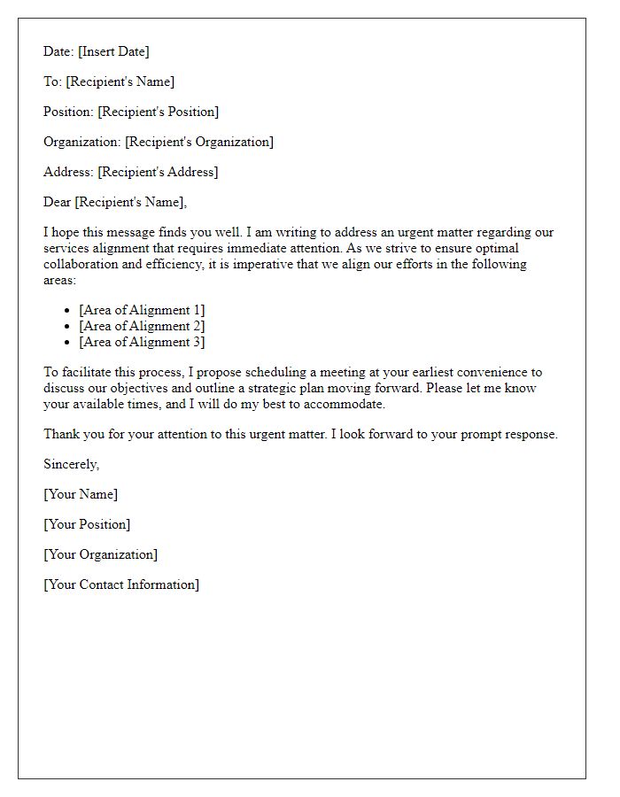 Letter template of urgent services alignment