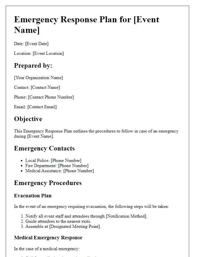 Letter template of emergency response plans for public events.