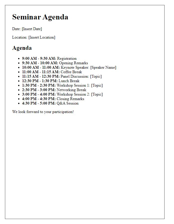 Letter template of event agenda for seminar participants