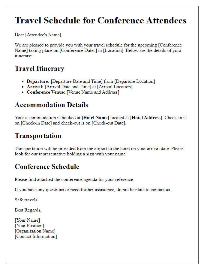 Letter template of travel schedule for conference attendees