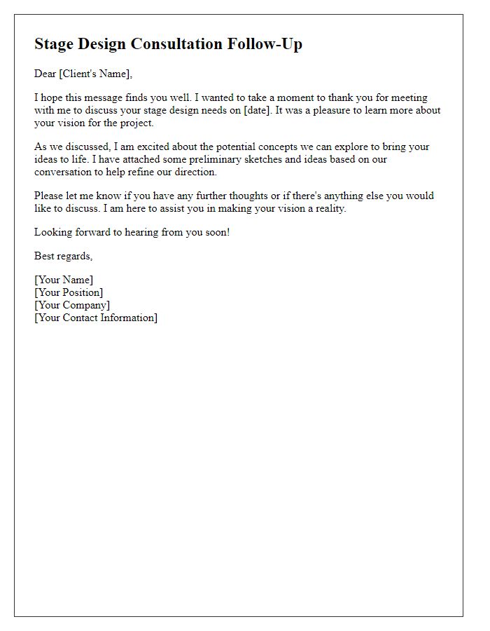 Letter template of stage design consultation follow-up