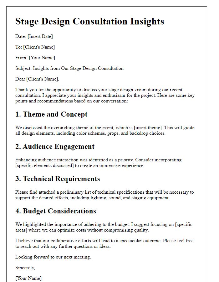 Letter template of stage design consultation insights