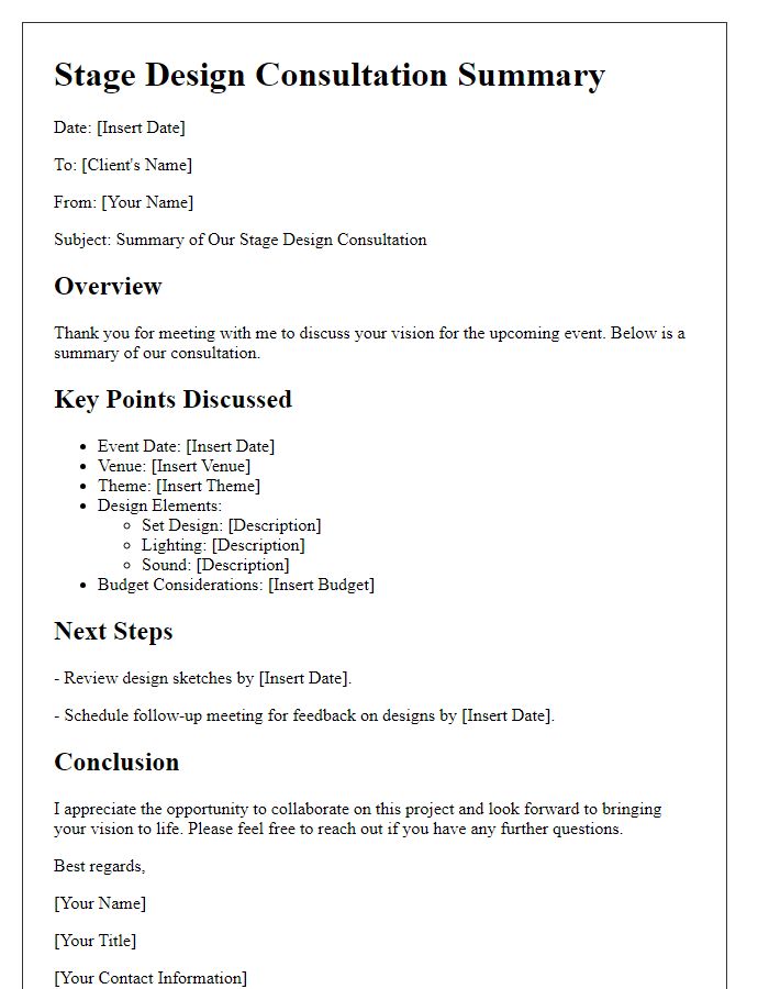 Letter template of stage design consultation summary