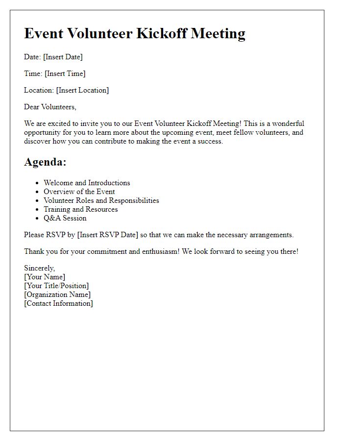 Letter template of Event Volunteer Kickoff Meeting