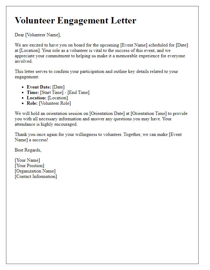 Letter template of Pre-Event Volunteer Engagement Letter