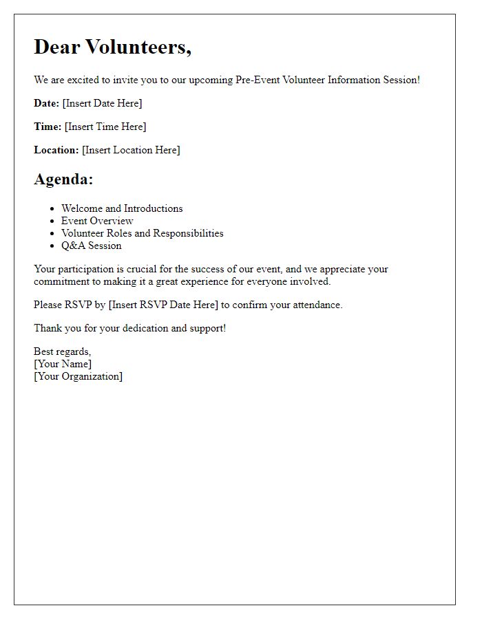 Letter template of Pre-Event Volunteer Information Session