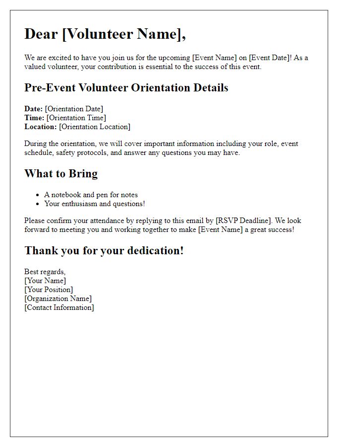 Letter template of Pre-Event Volunteer Orientation