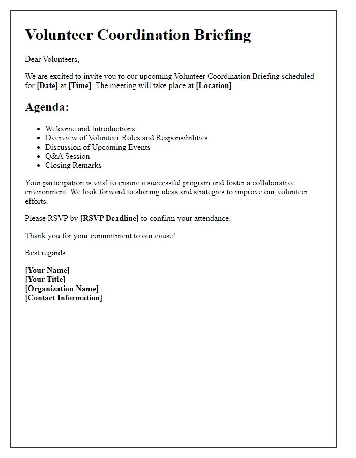 Letter template of Volunteer Coordination Briefing