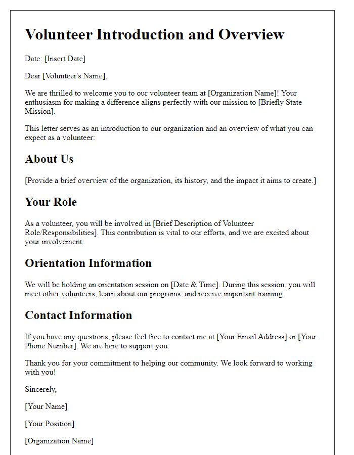 Letter template of Volunteer Introduction and Overview