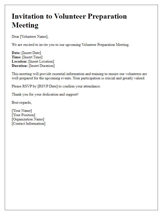 Letter template of Volunteer Preparation Meeting Invitation