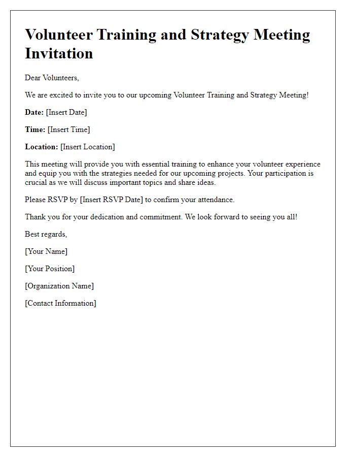 Letter template of Volunteer Training and Strategy Meeting