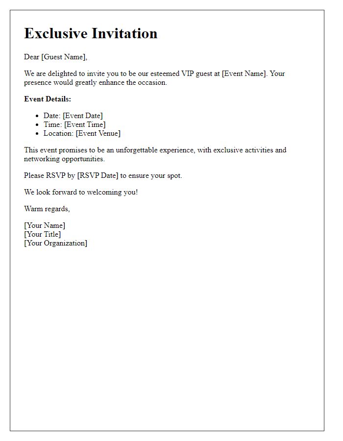 Letter template of Select VIP Guest Invitation