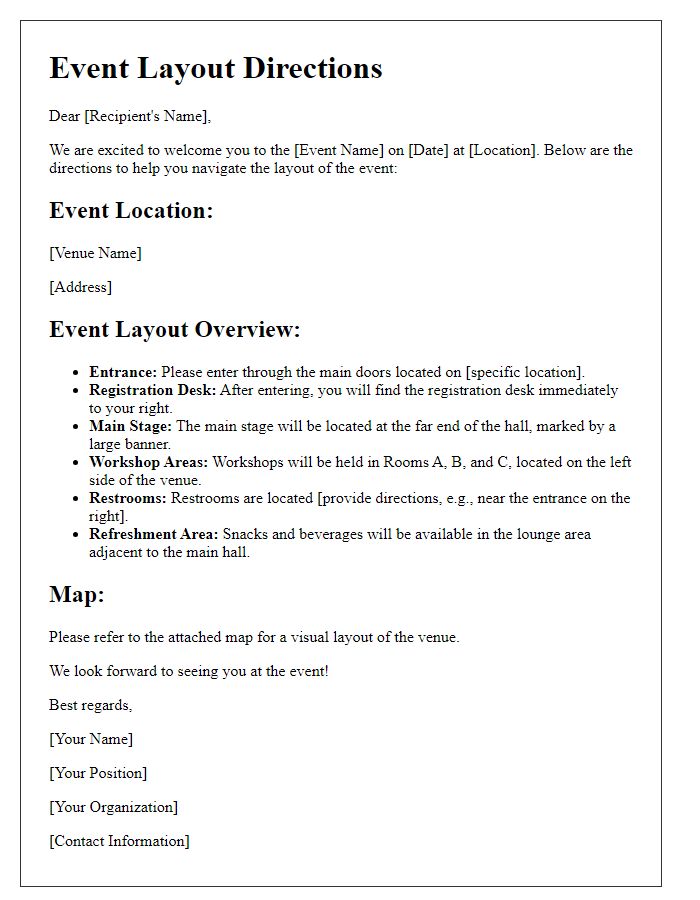 Letter template of event layout directions