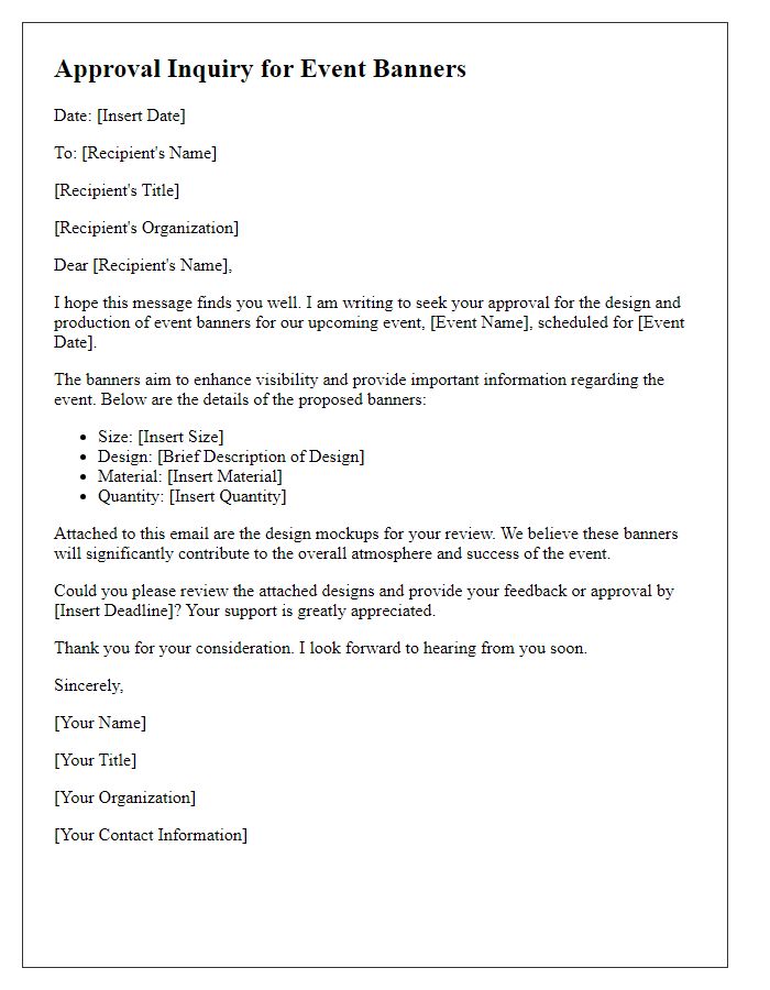 Letter template of approval inquiry for event banners