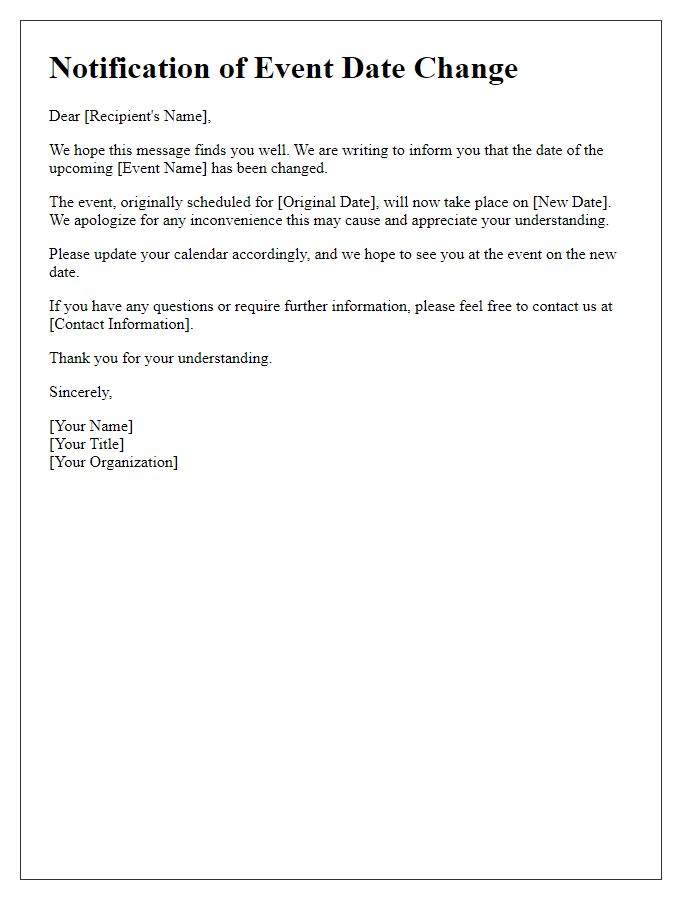 Letter template of event date alteration notification