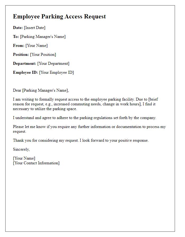 Letter template of employee parking access request