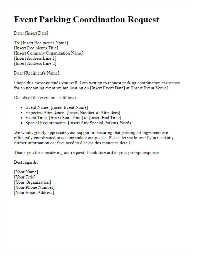 Letter template of event parking coordination request