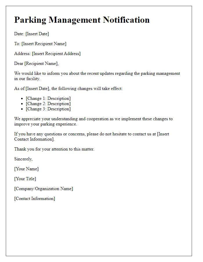 Letter template of parking management communication