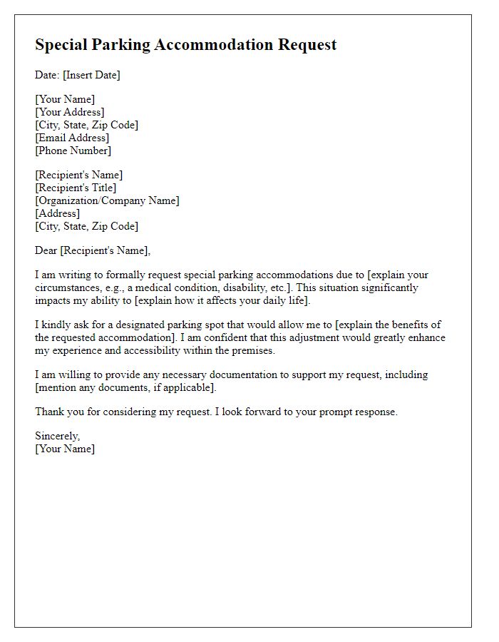 Letter template of special parking accommodation request