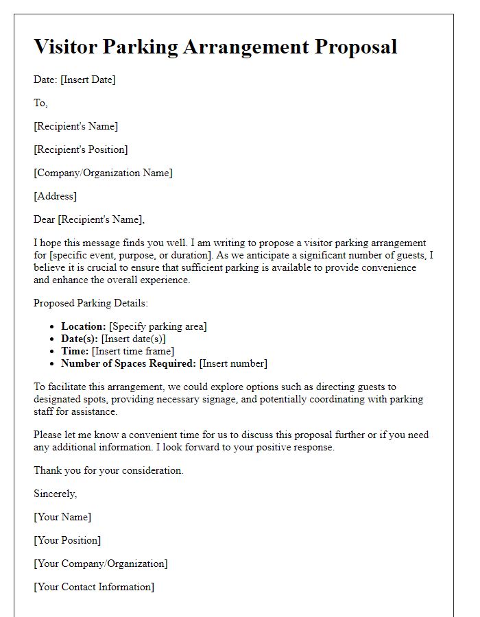 Letter template of visitor parking arrangement proposal