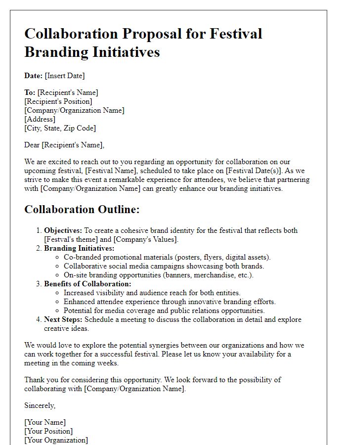 Letter template of collaboration outline for festival branding initiatives