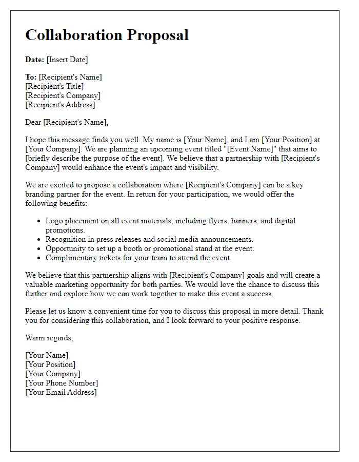 Letter template of collaboration proposal for event branding partnership