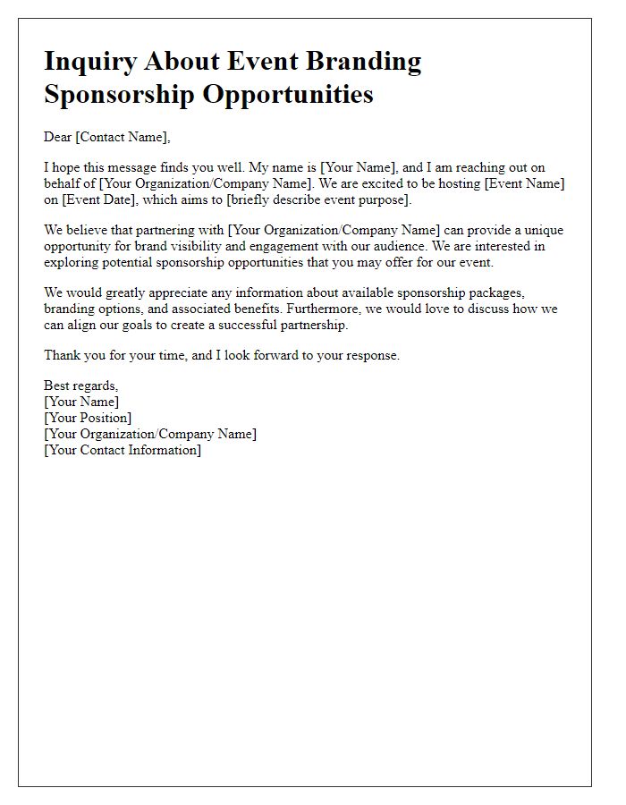 Letter template of inquiry about event branding sponsorship opportunities