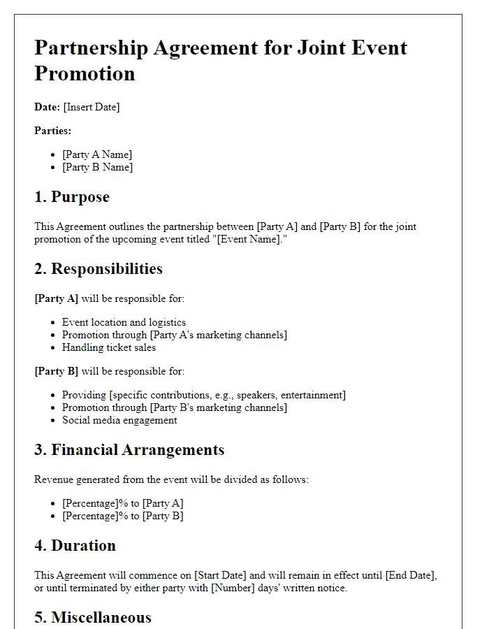 Letter template of partnership agreement for joint event promotion