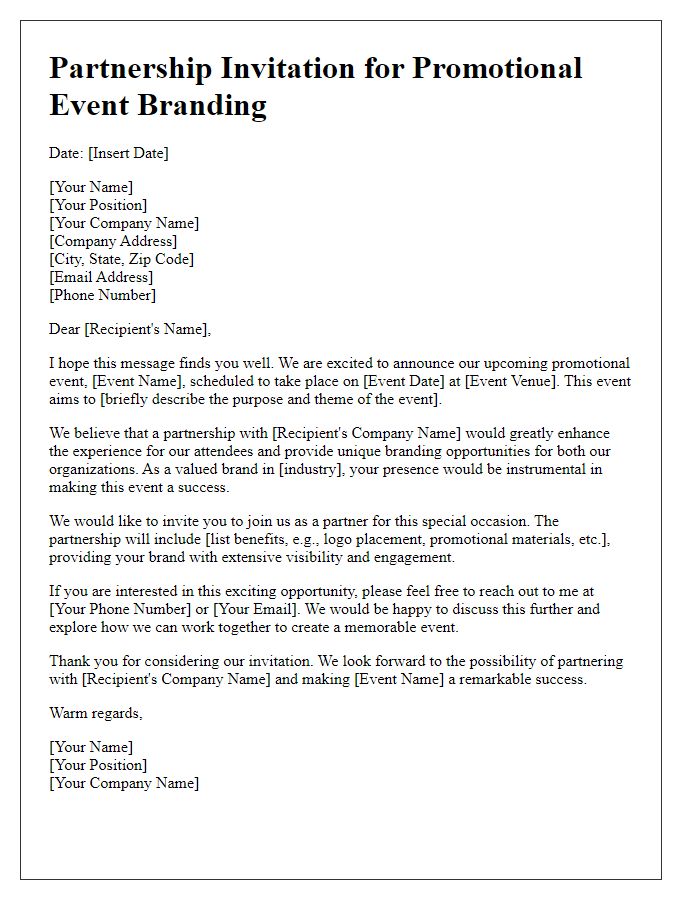 Letter template of partnership invitation for promotional event branding