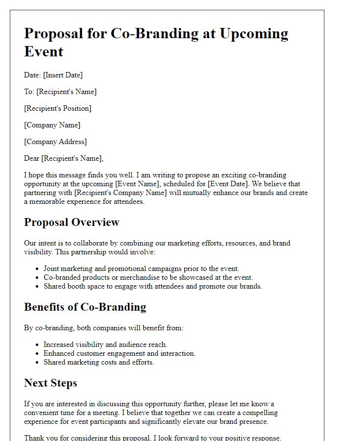 Letter template of proposal for co-branding at upcoming event