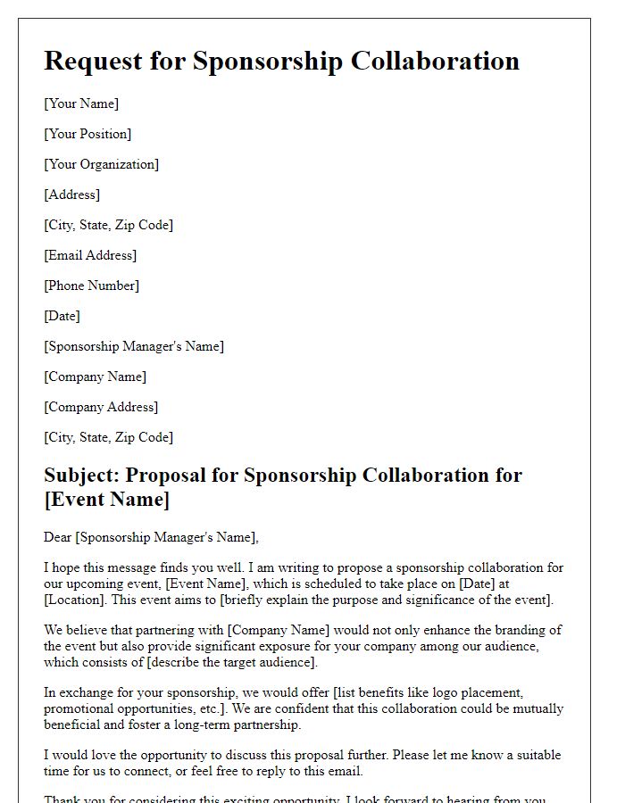 Letter template of request for sponsorship collaboration in event branding