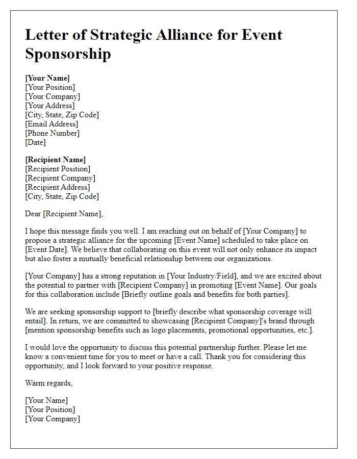 Letter template of strategic alliance for event sponsorship