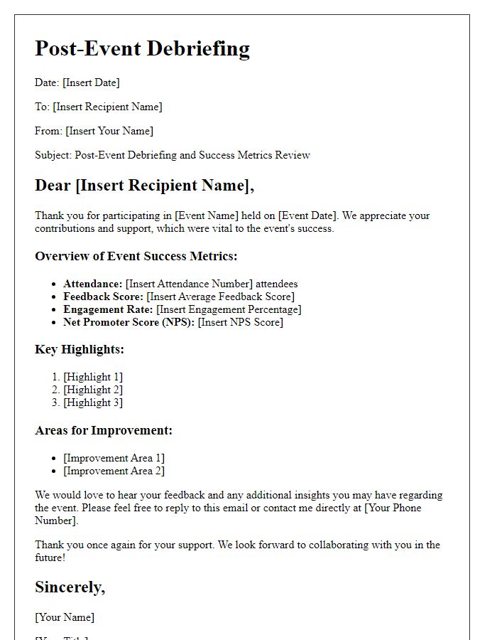 Letter template of post-event debriefing for event success metrics