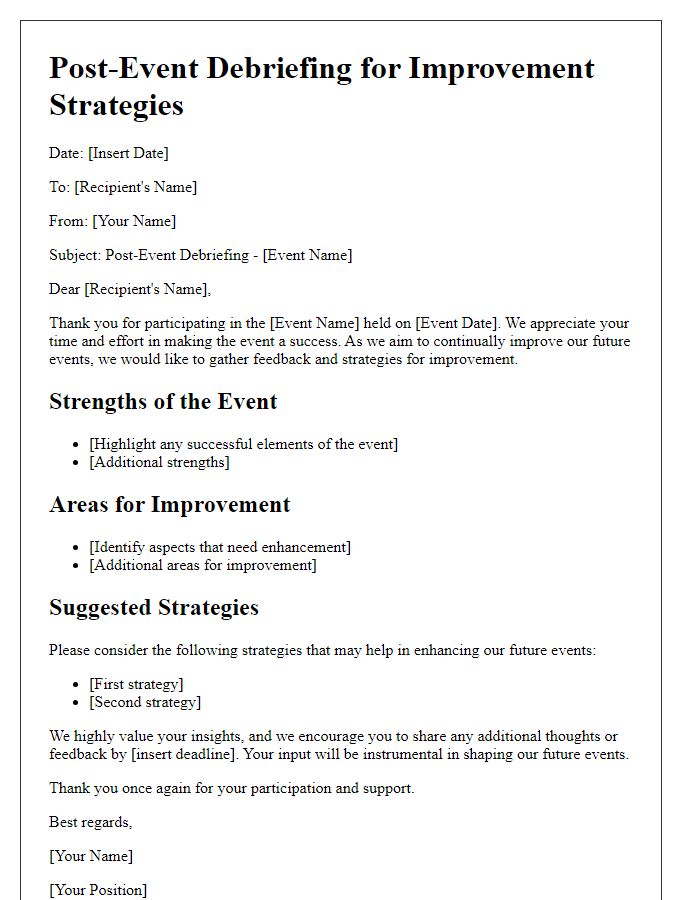 Letter template of post-event debriefing for improvement strategies